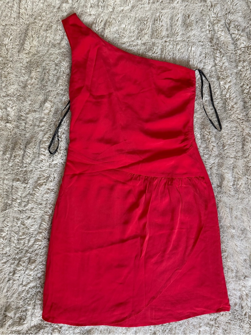 MM Couture by Miss Me 100% Silk One-Shoulder Coral Red Cocktail Dress